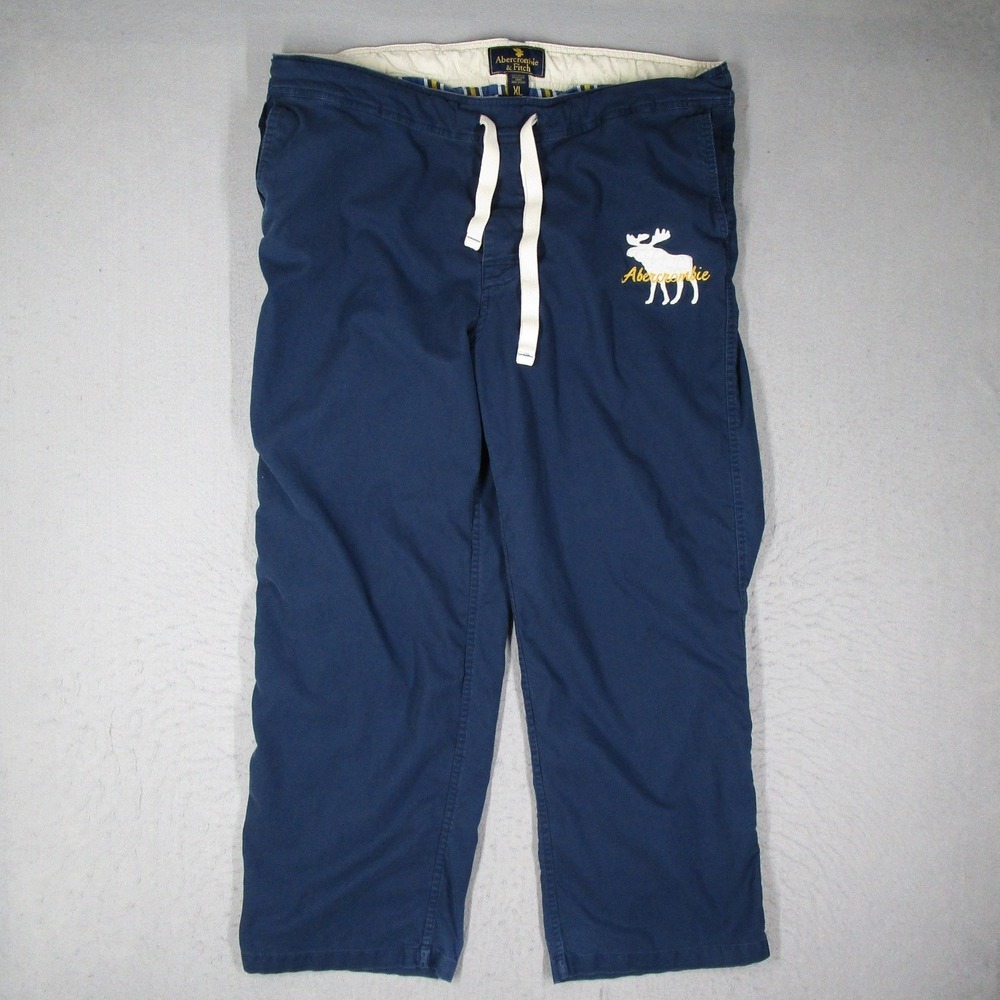 Abercrombie & Fitch Mens XL Navy Blue Cotton Moose Logo Lounge Pants Y2K